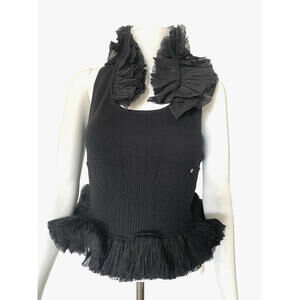 Rare CHANEL Vintage Black Ruffle Evening Blouse Cashmere Top Shirt  FR-34/36